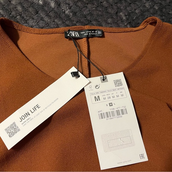 Zara Brown Midi Cut Out Ruched Dress ~ Size Medium ~ NWT - Picture 3 of 4